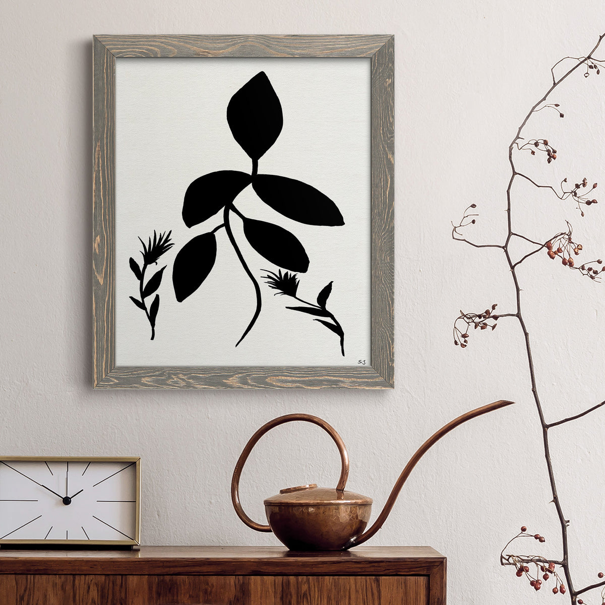 Silhouette Garden I - Barnwood Framed Canvas Print