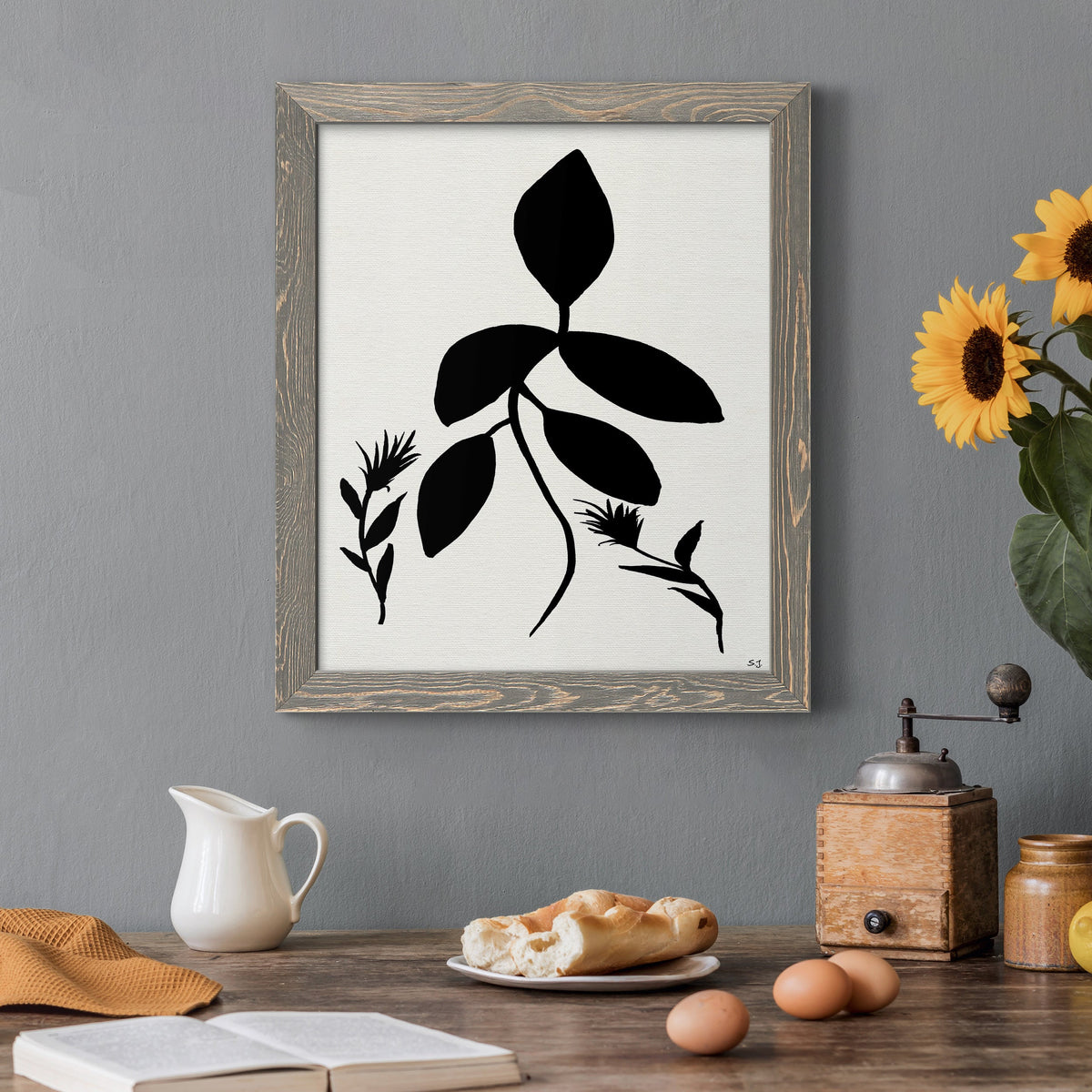 Silhouette Garden I - Barnwood Framed Canvas Print