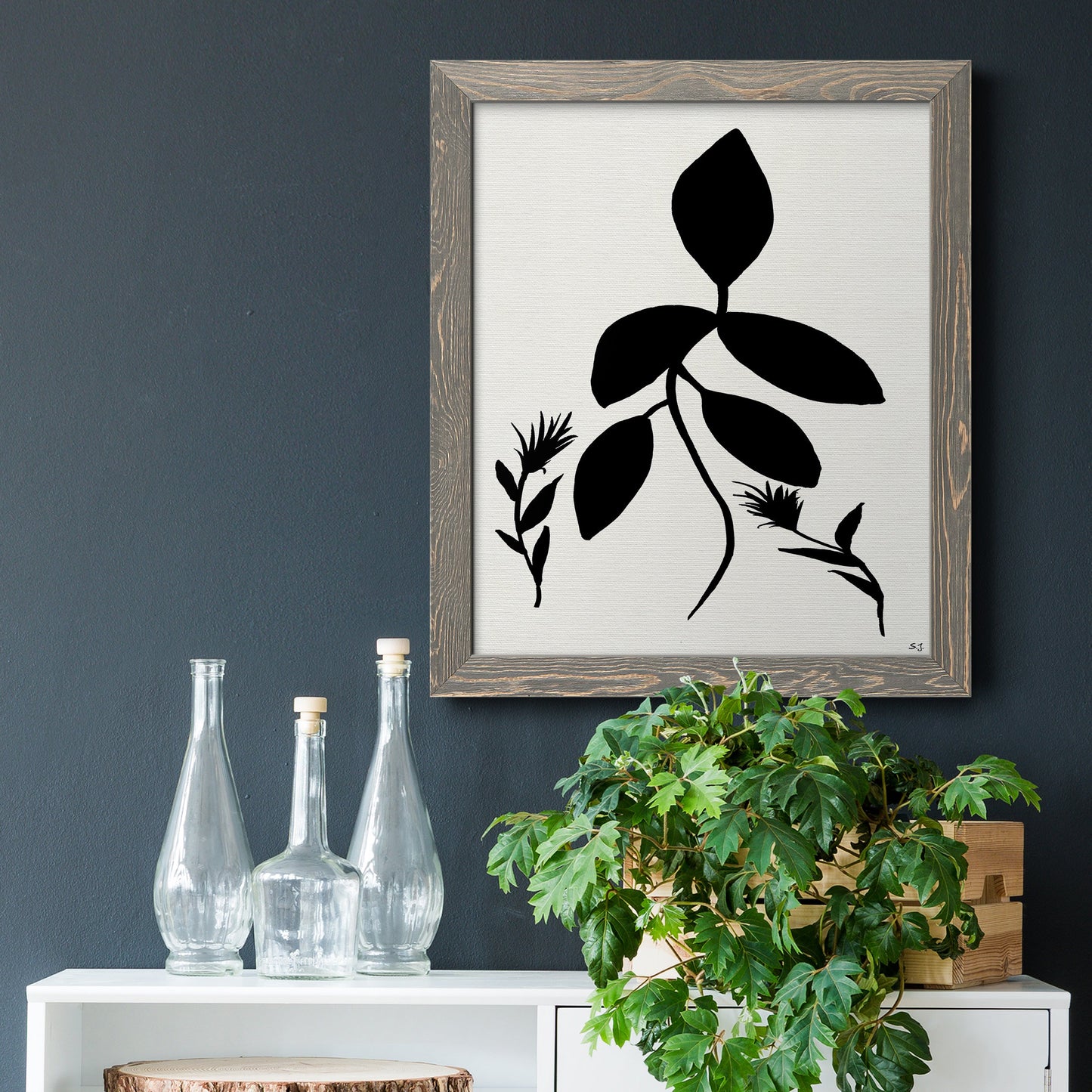Silhouette Garden I - Barnwood Framed Canvas Print