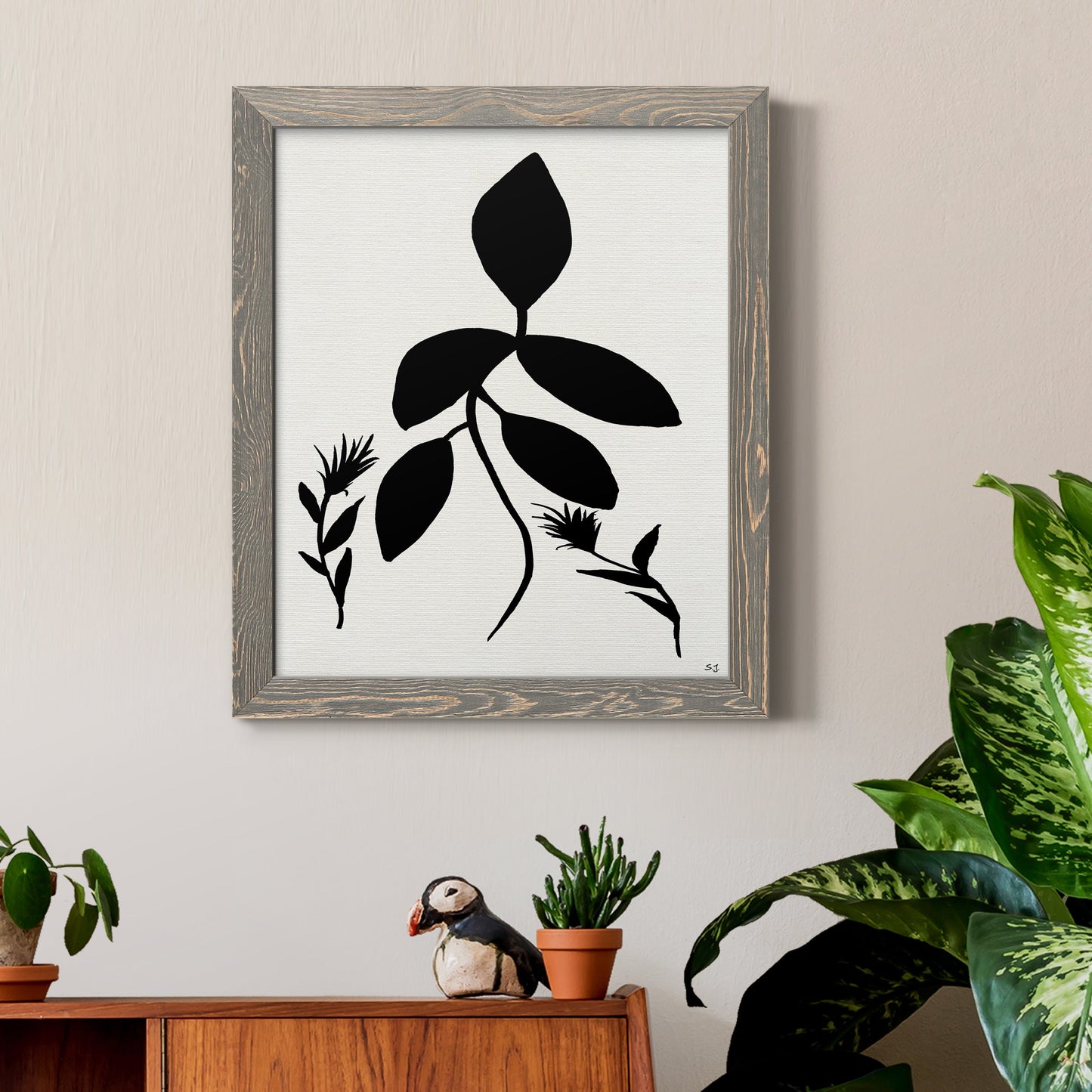 Silhouette Garden I - Barnwood Framed Canvas Print