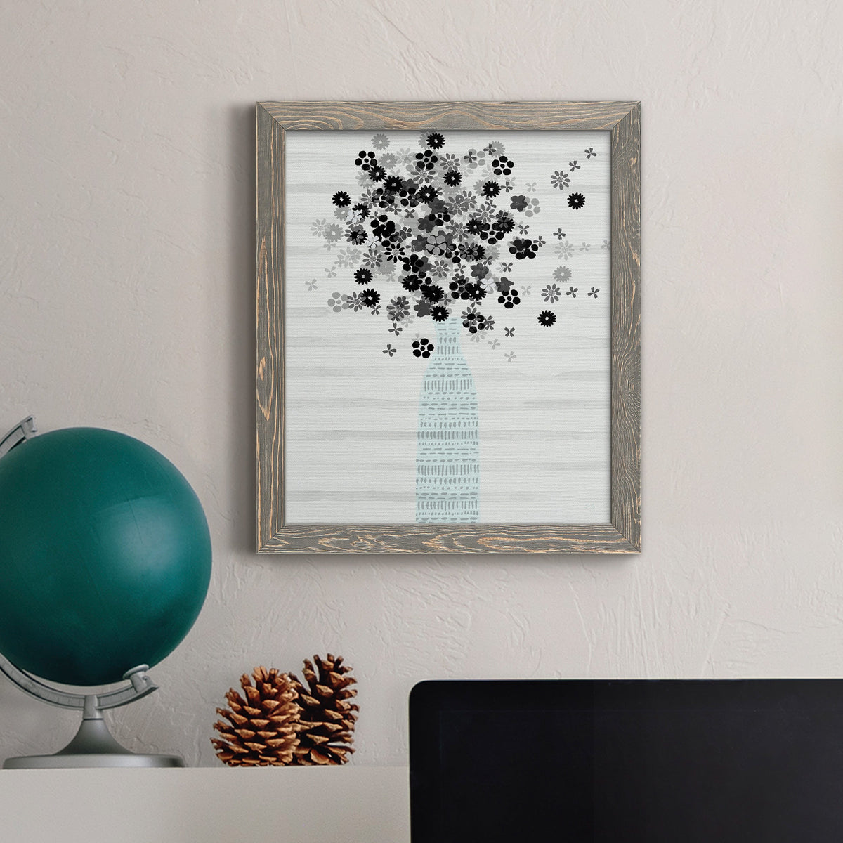 Bouquet of Black & White - Barnwood Framed Canvas Print