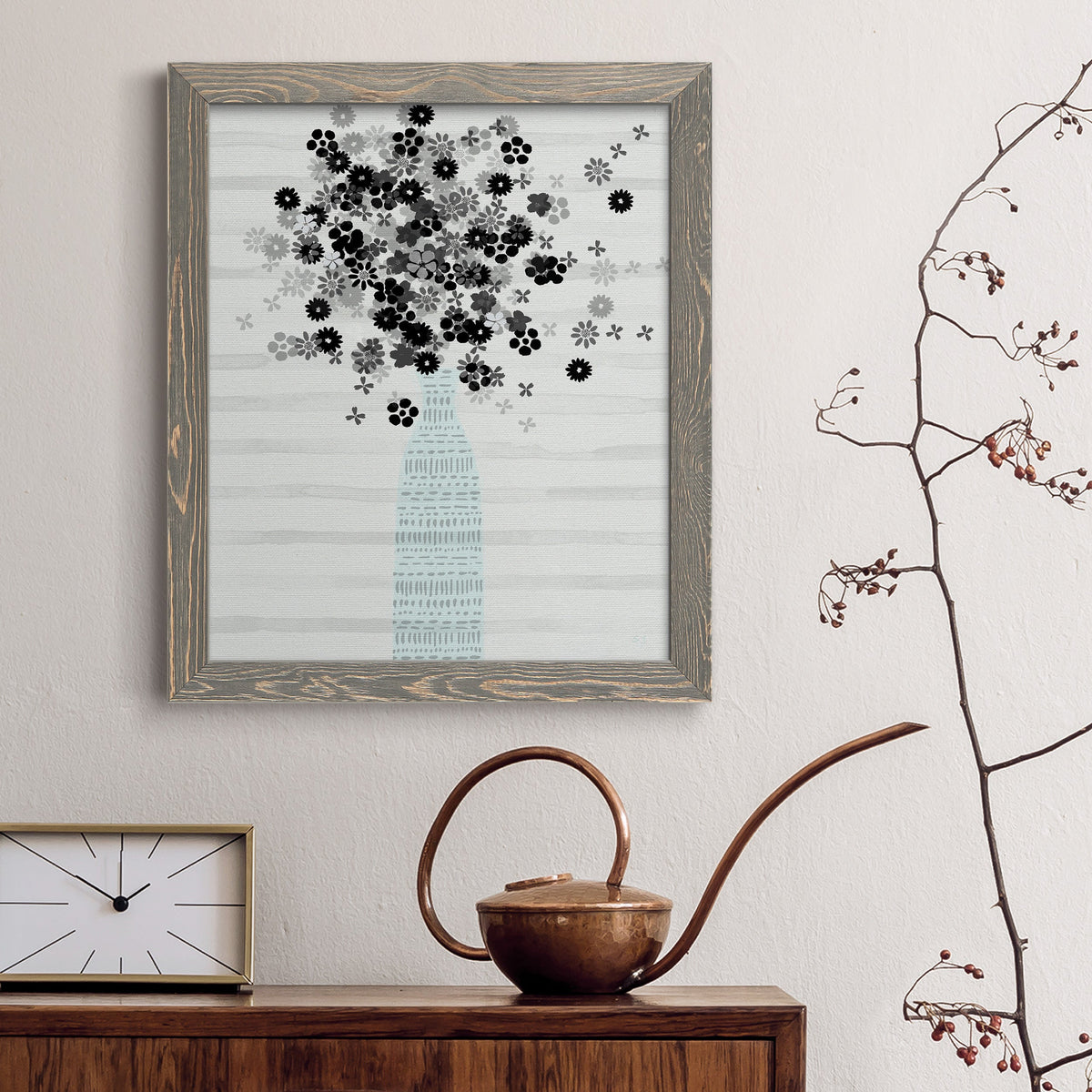 Bouquet of Black & White - Barnwood Framed Canvas Print