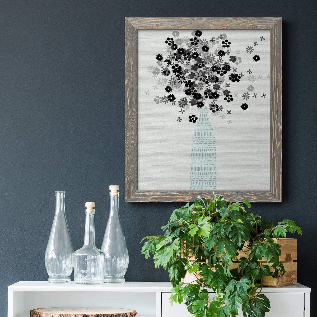 Bouquet of Black & White - Barnwood Framed Canvas Print
