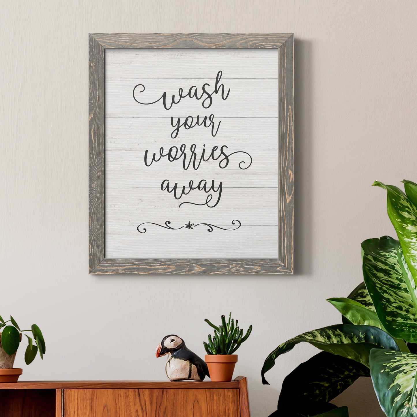 Wash Worries - Barnwood Framed Canvas Print