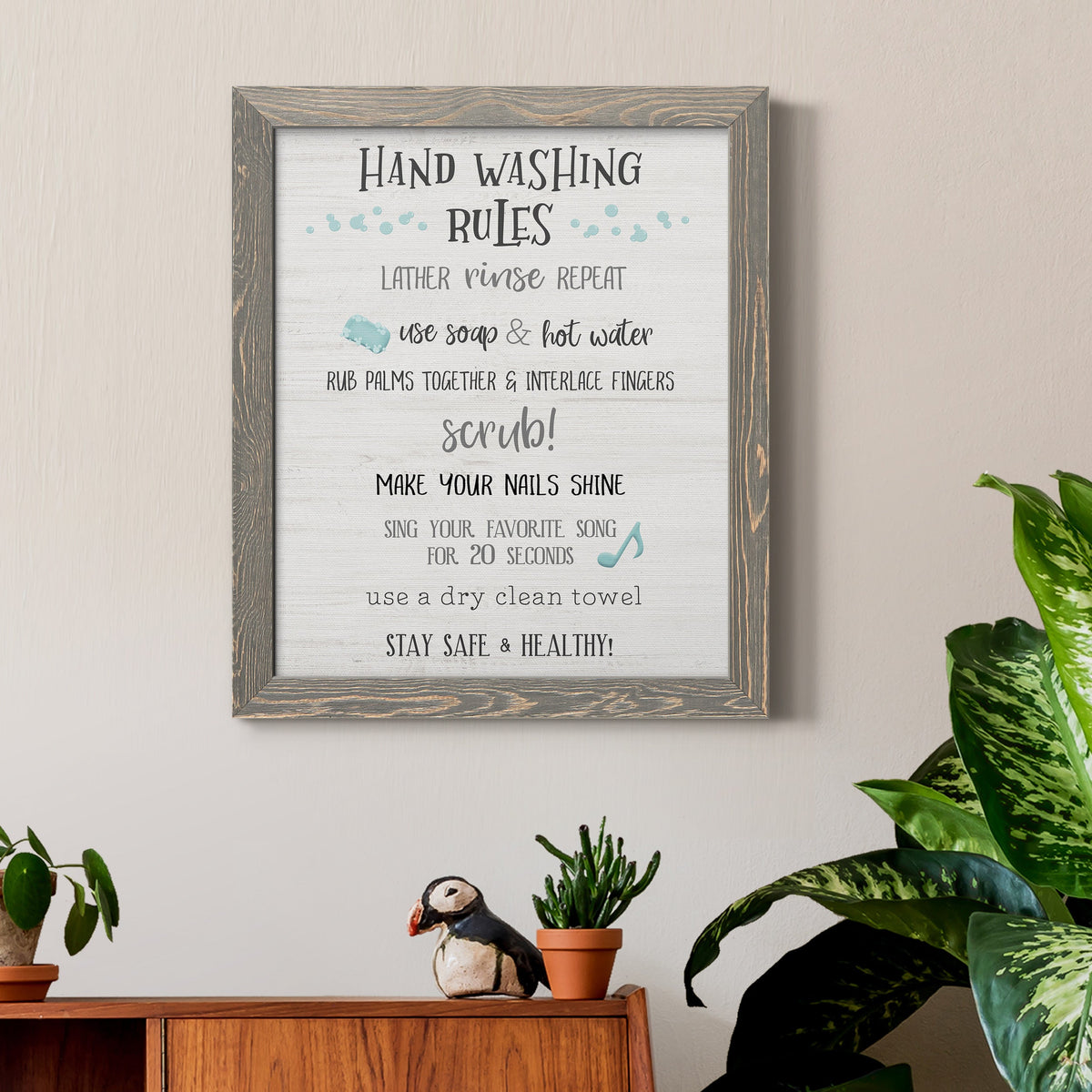 Stay Safe Rules - Barnwood Framed Canvas Print