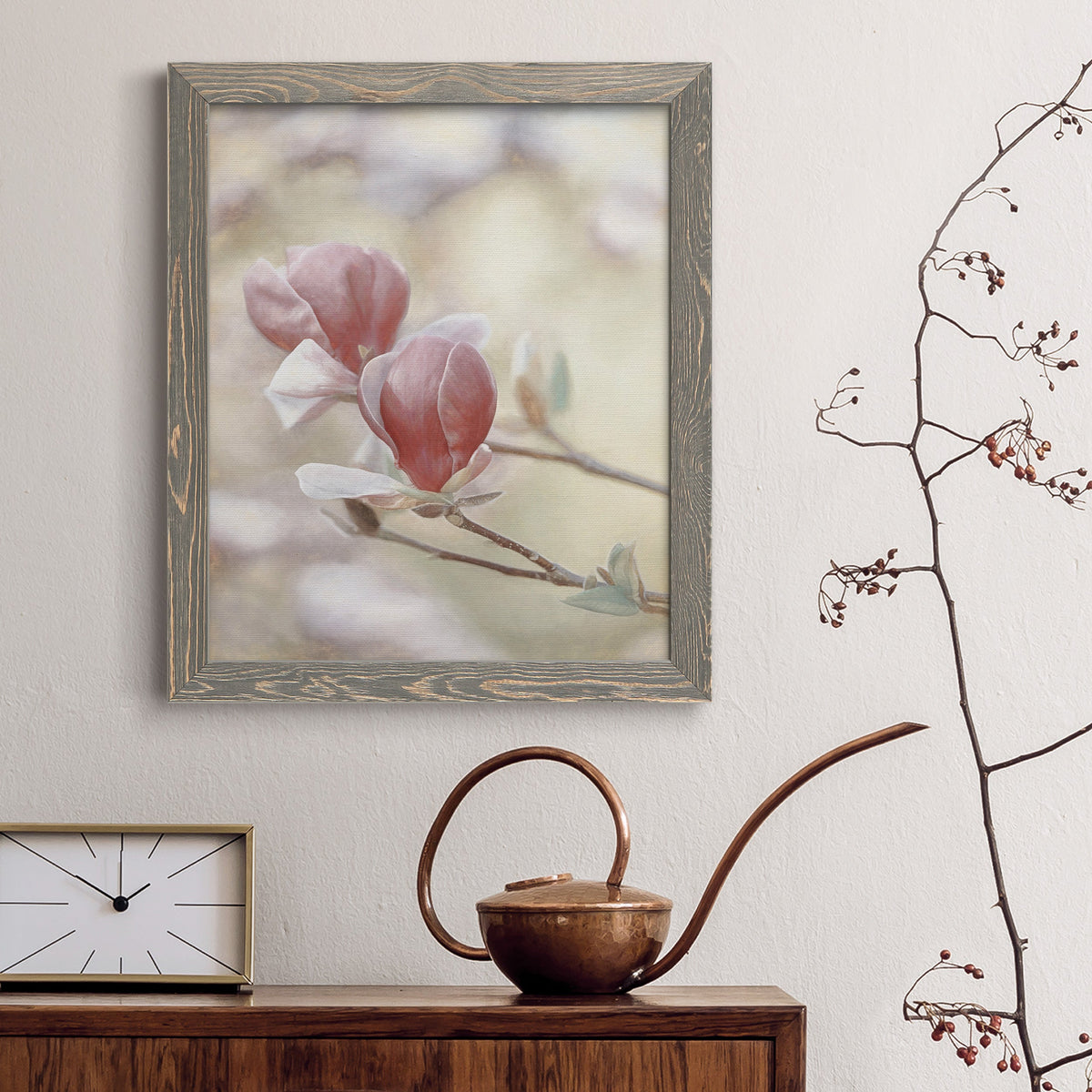 Blooming Hearts - Barnwood Framed Canvas Print
