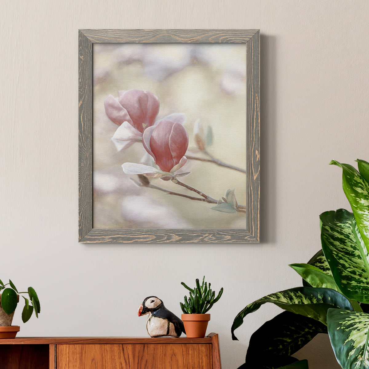 Blooming Hearts - Barnwood Framed Canvas Print