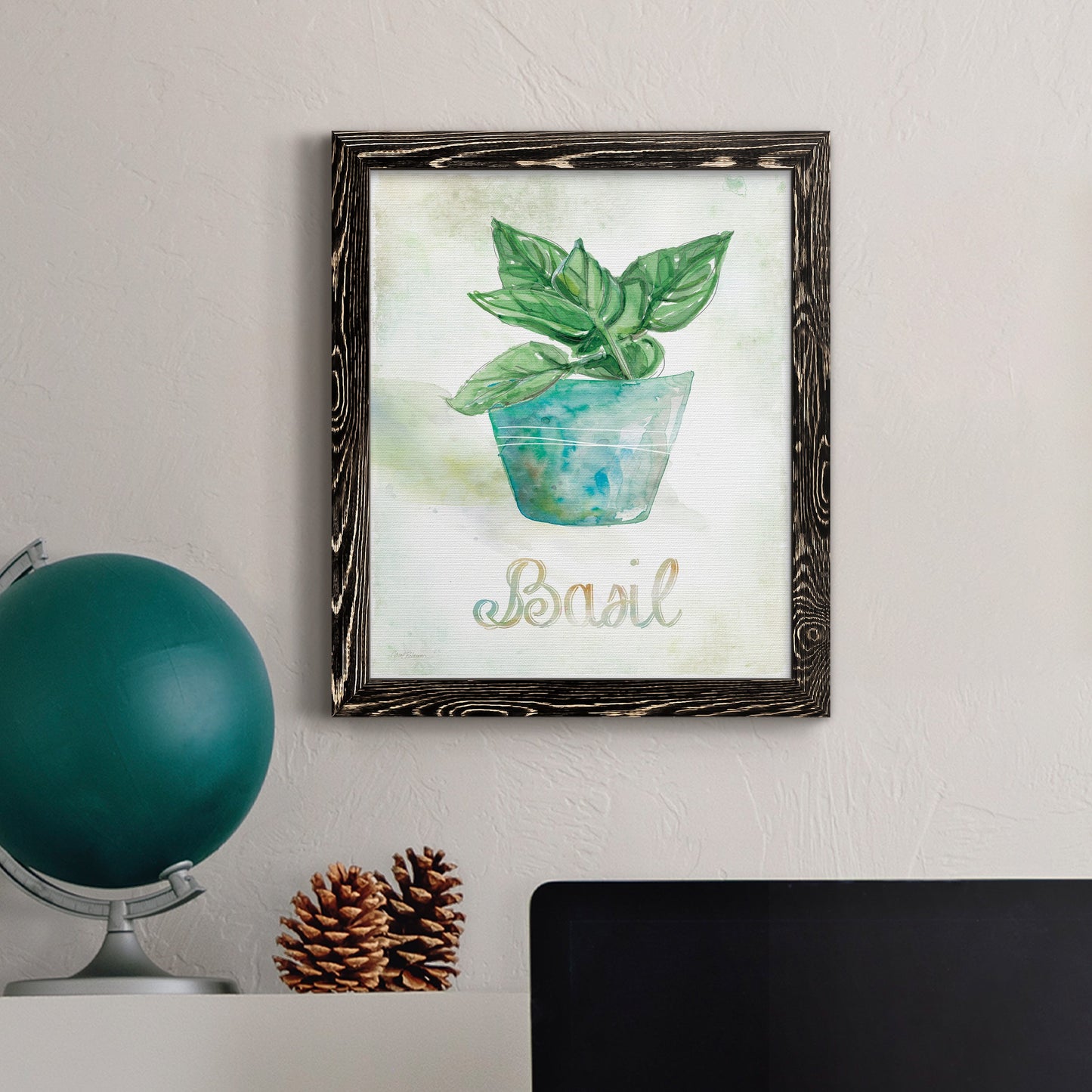 Potted Basil - Barnwood Framed Canvas Print
