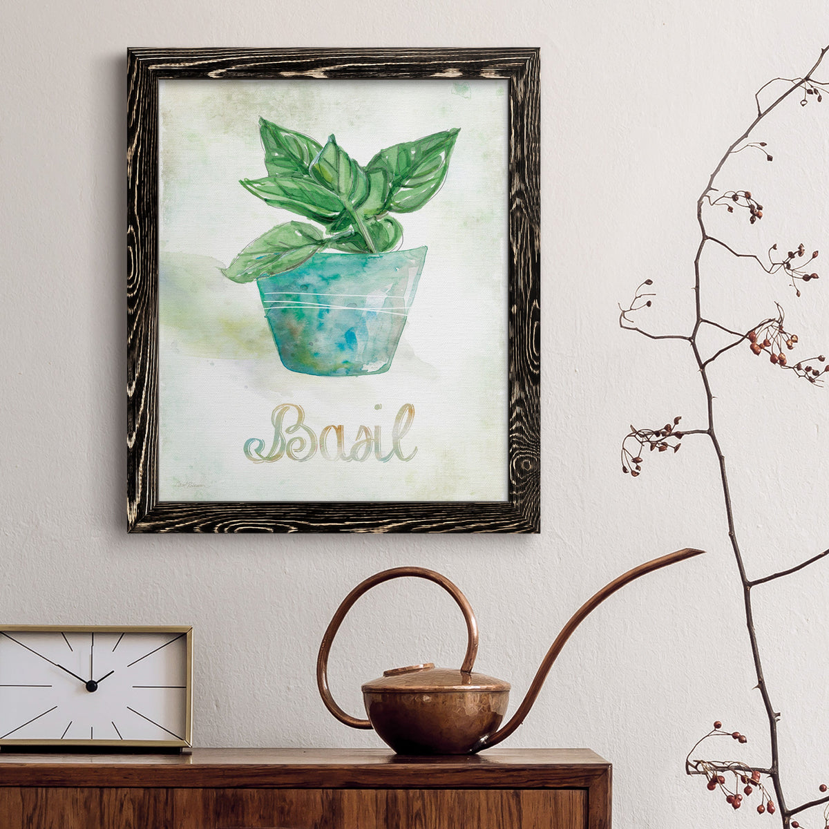 Potted Basil - Barnwood Framed Canvas Print