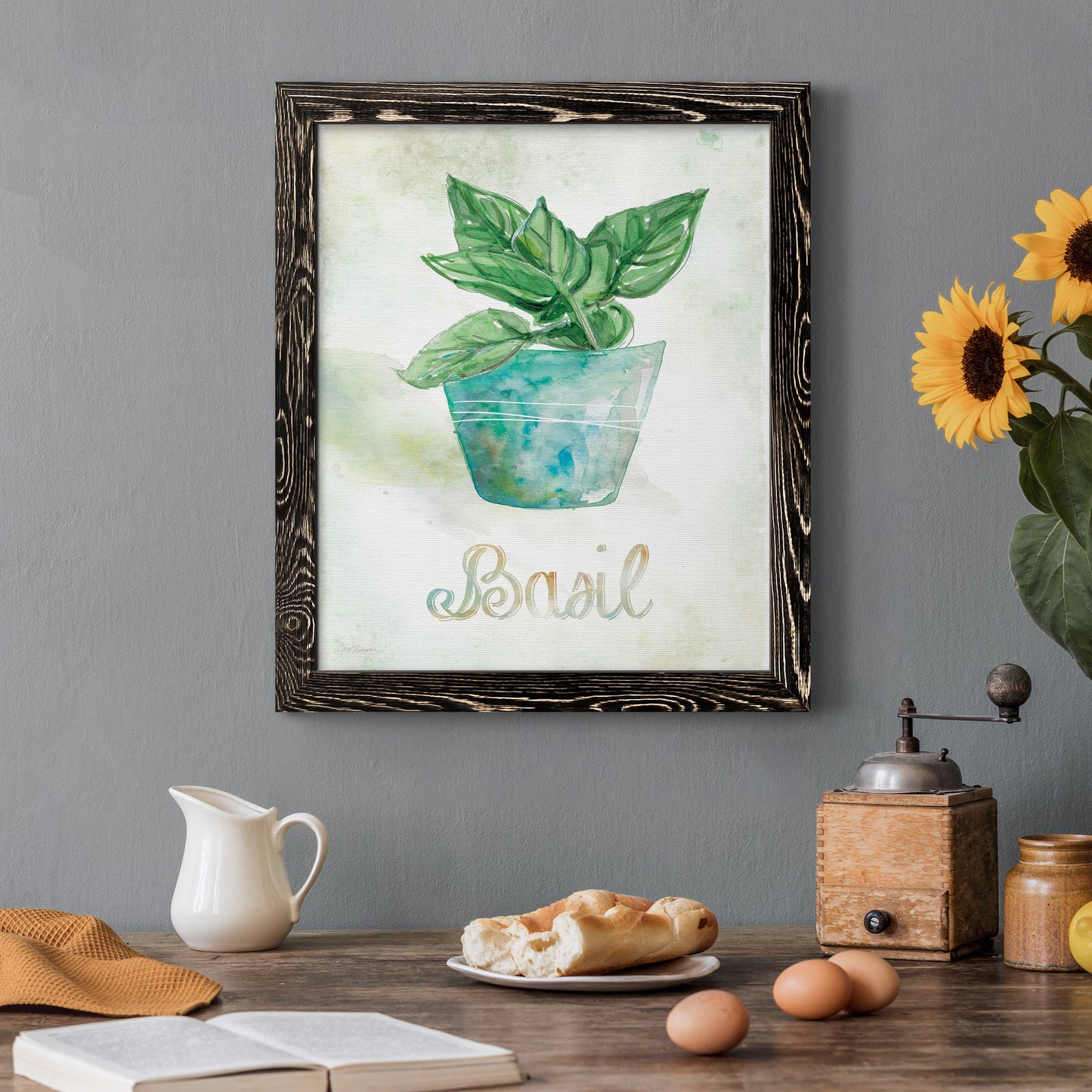 Potted Basil - Barnwood Framed Canvas Print