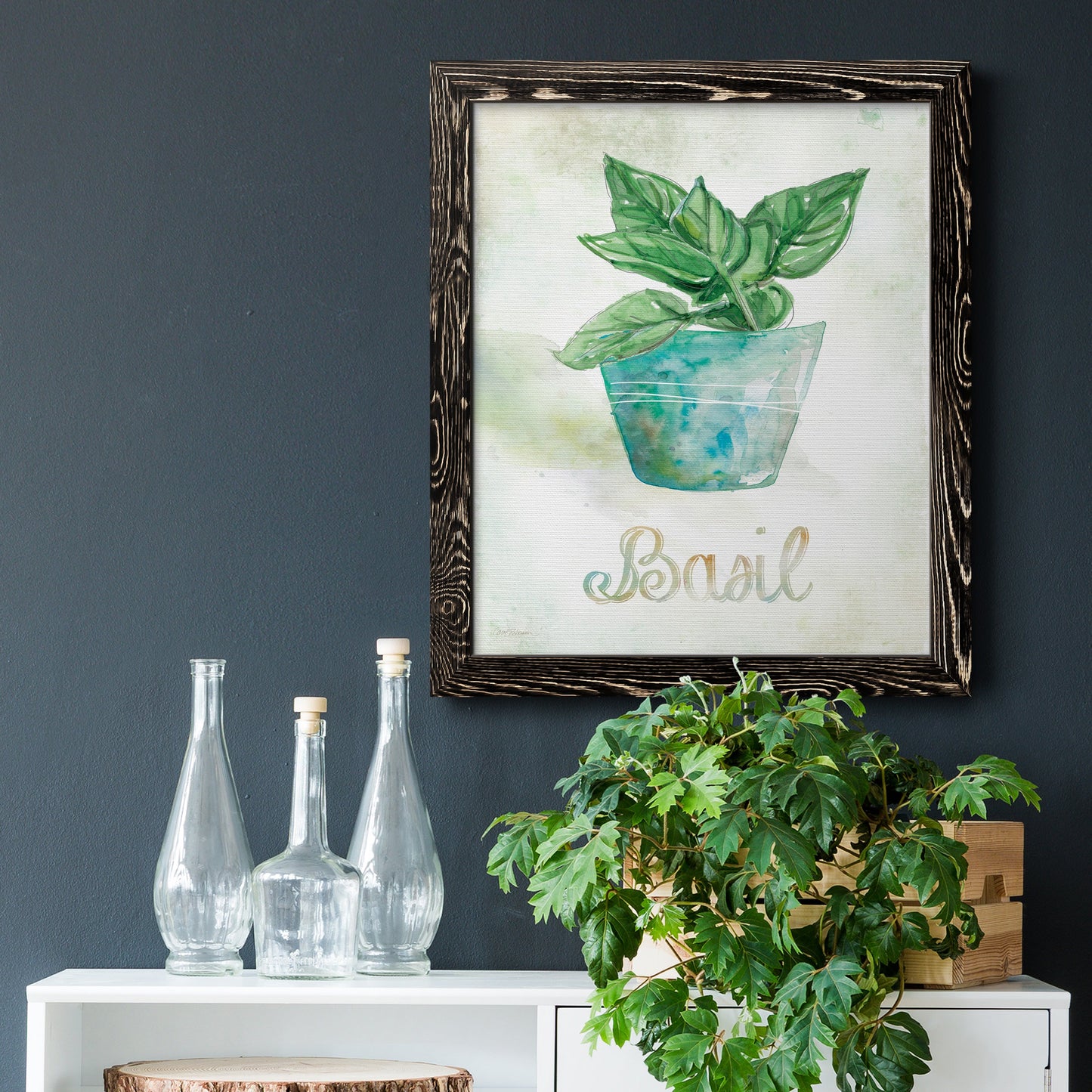 Potted Basil - Barnwood Framed Canvas Print