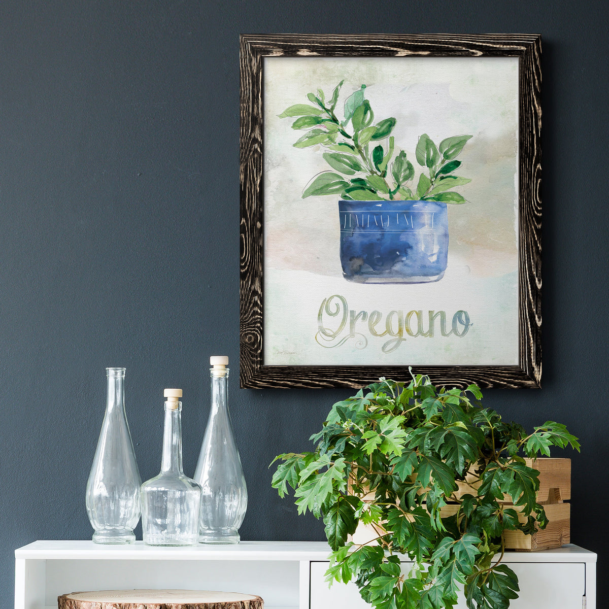 Potted Oregano - Barnwood Framed Canvas Print