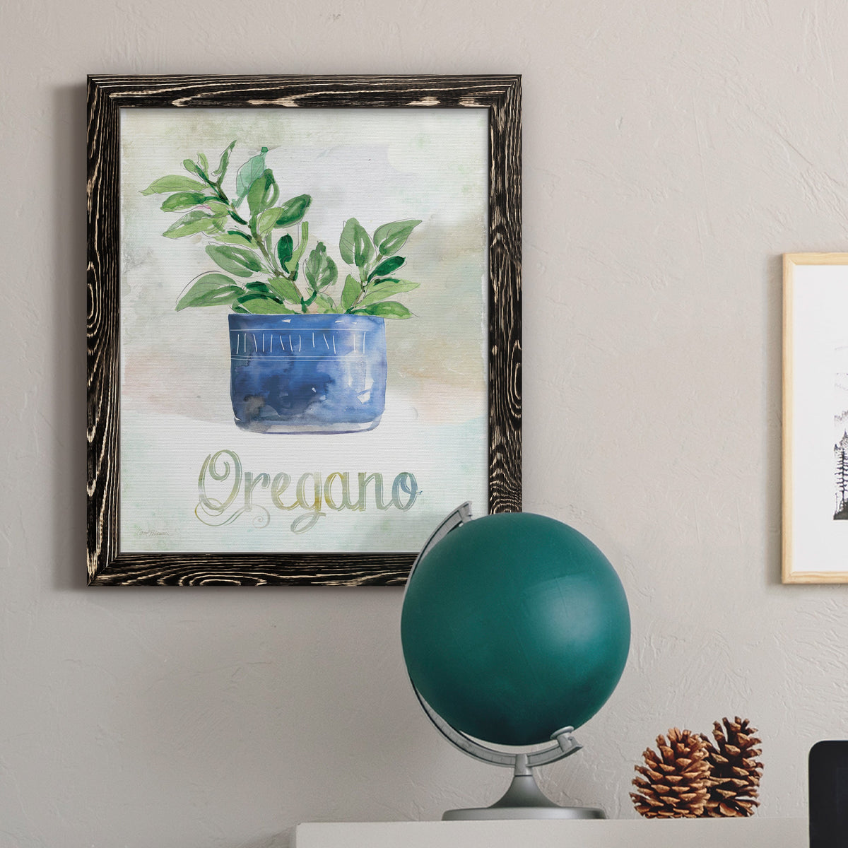 Potted Oregano - Barnwood Framed Canvas Print