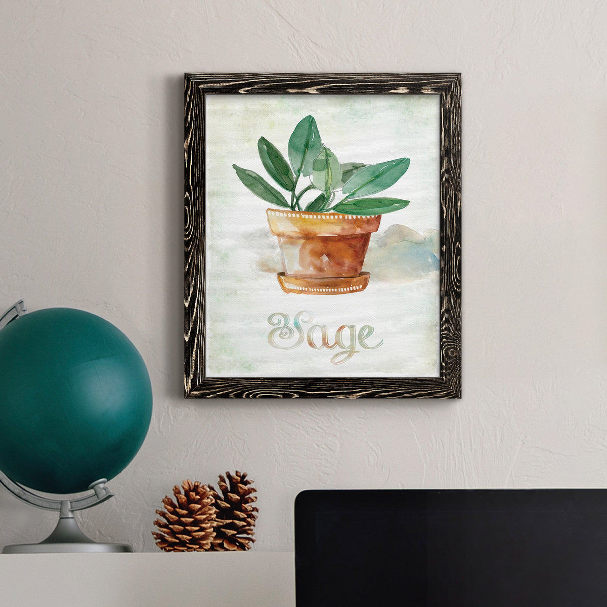 Potted Sage - Barnwood Framed Canvas Print