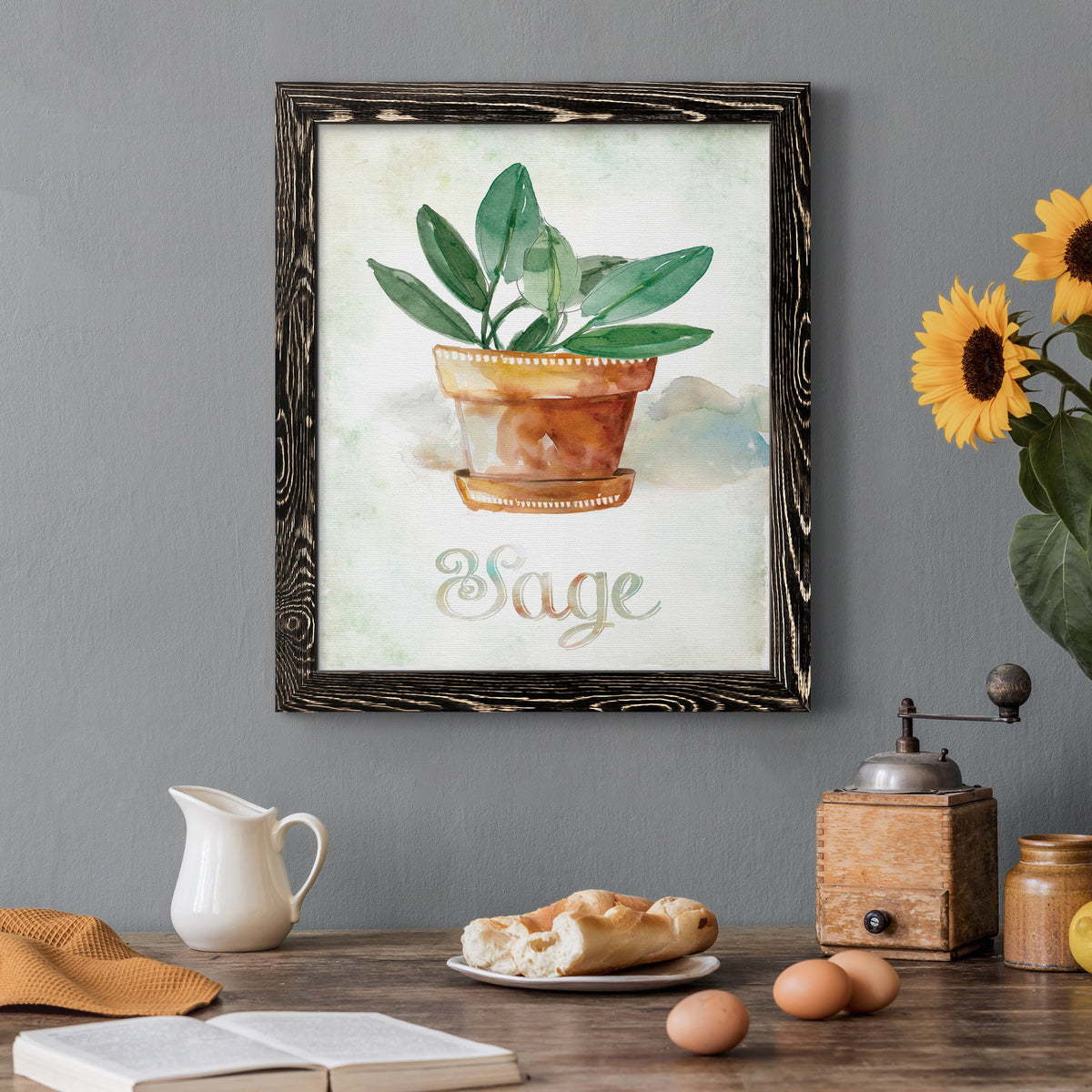 Potted Sage - Barnwood Framed Canvas Print