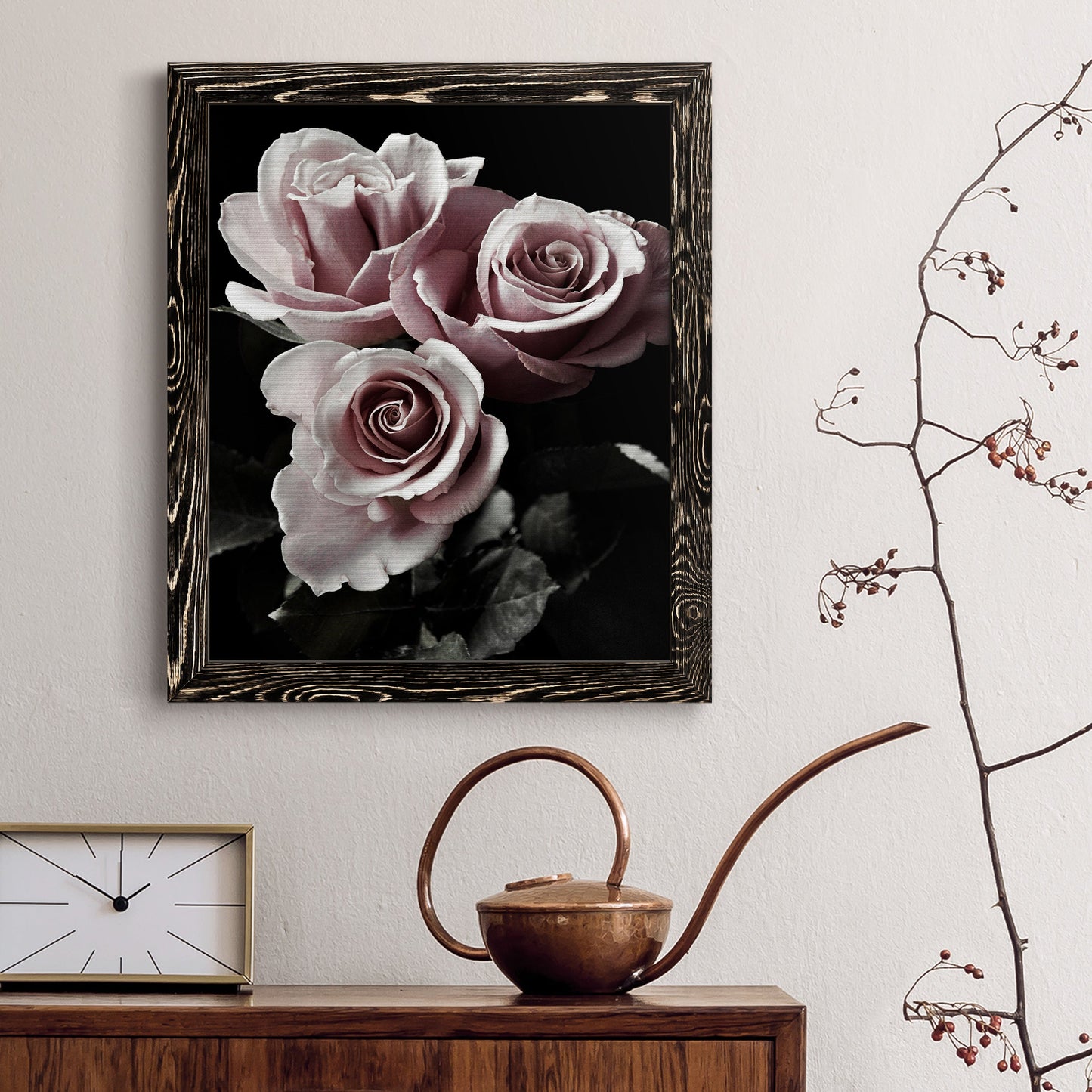 Rose Noir I - Barnwood Framed Canvas Print