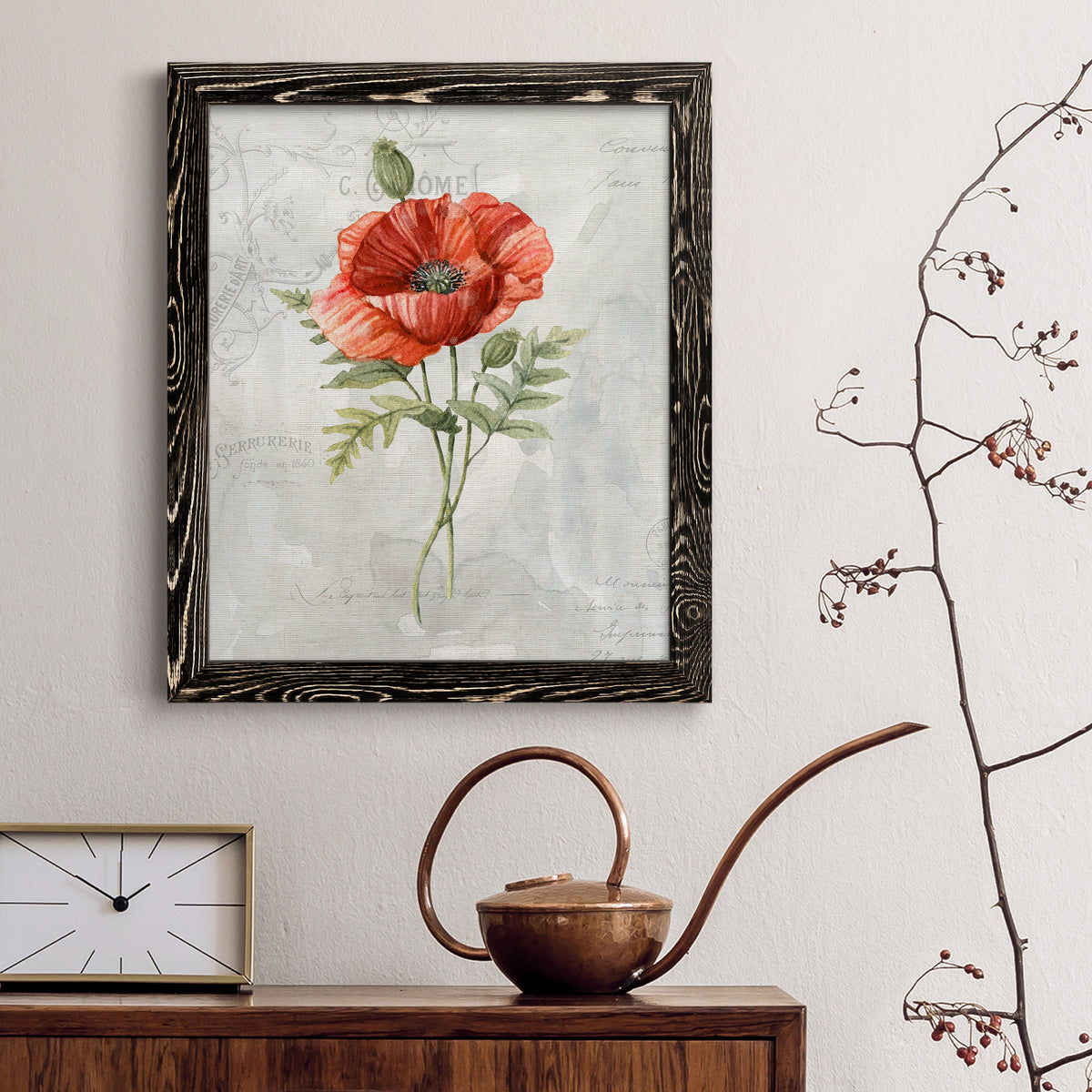 Linen Poppy - Barnwood Framed Canvas Print