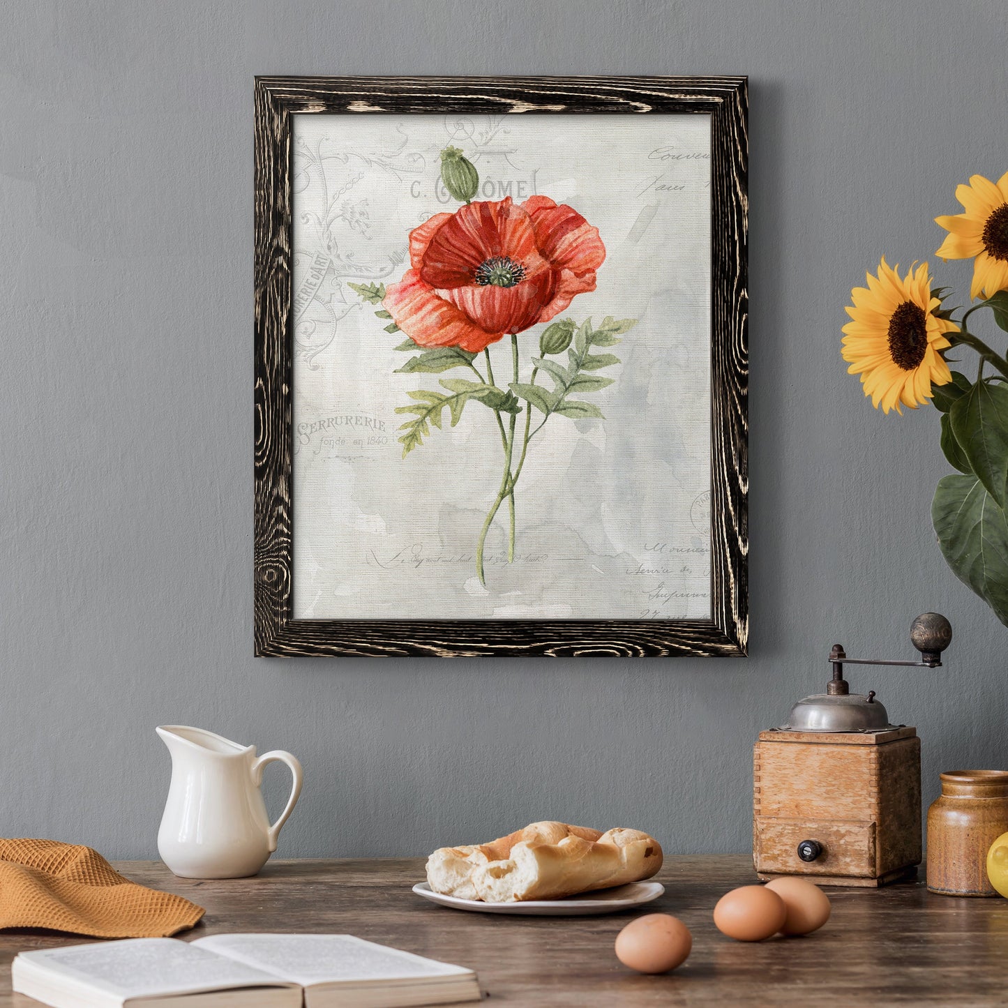Linen Poppy - Barnwood Framed Canvas Print