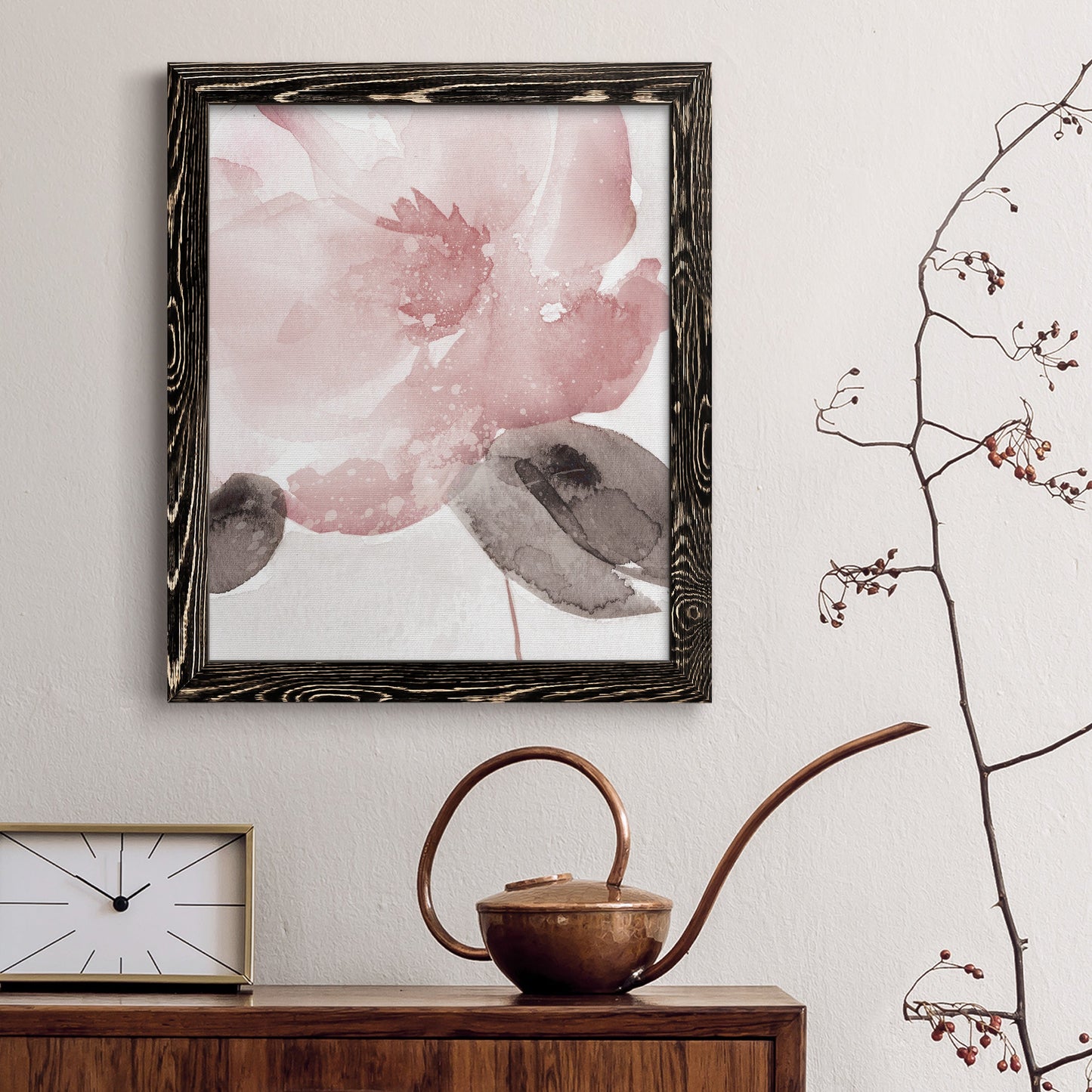 Blush Bloom I - Barnwood Framed Canvas Print