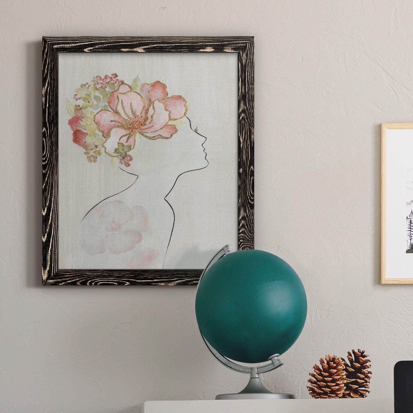 Fashion Floral Silhouette I - Barnwood Framed Canvas Print