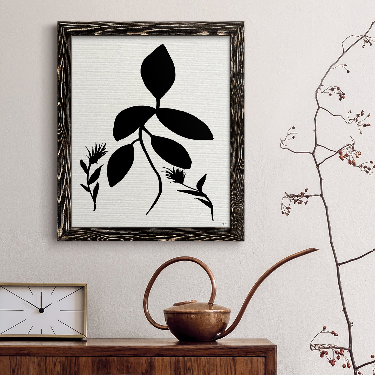 Silhouette Garden I - Barnwood Framed Canvas Print