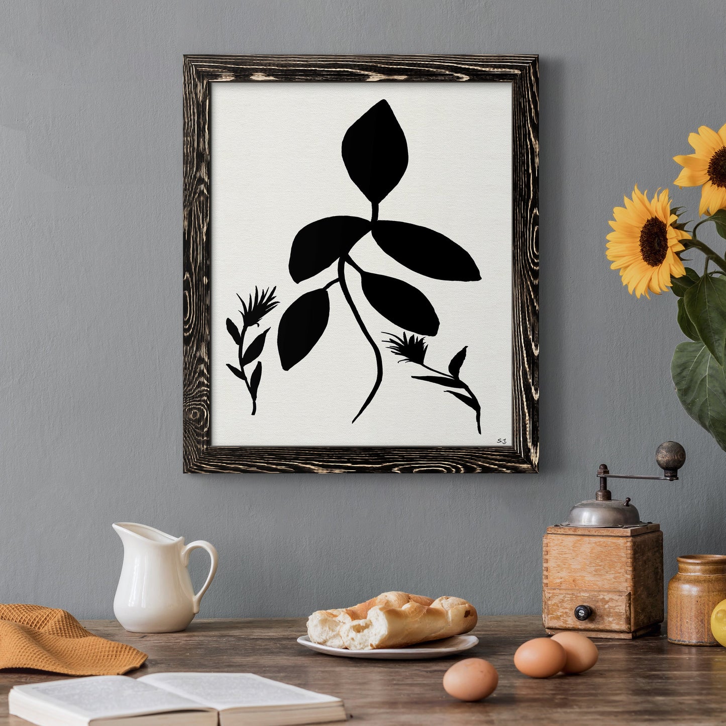 Silhouette Garden I - Barnwood Framed Canvas Print