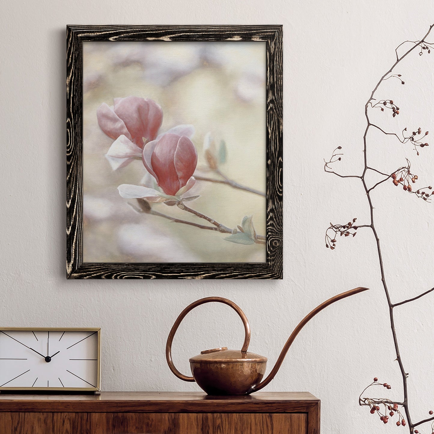 Blooming Hearts - Barnwood Framed Canvas Print