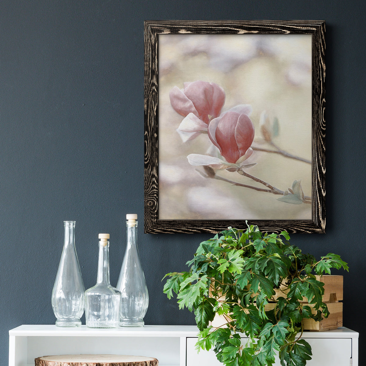 Blooming Hearts - Barnwood Framed Canvas Print