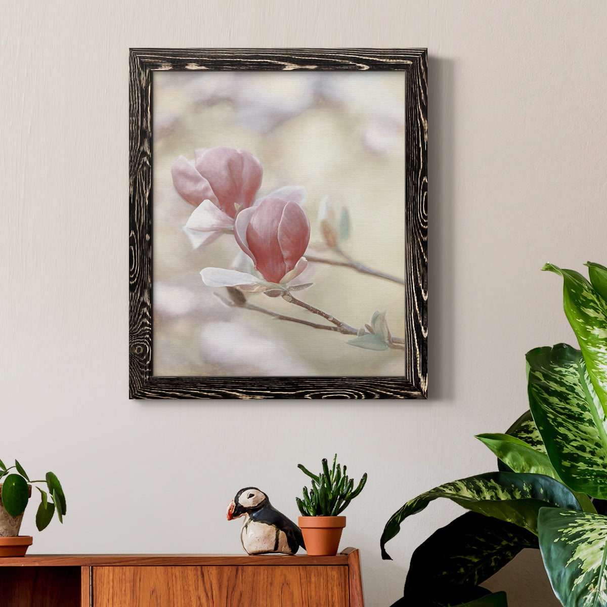 Blooming Hearts - Barnwood Framed Canvas Print