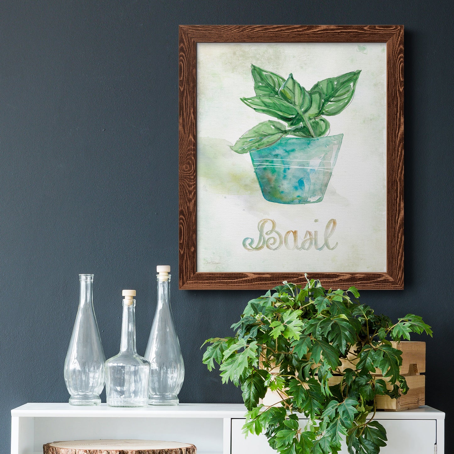 Potted Basil - Barnwood Framed Canvas Print