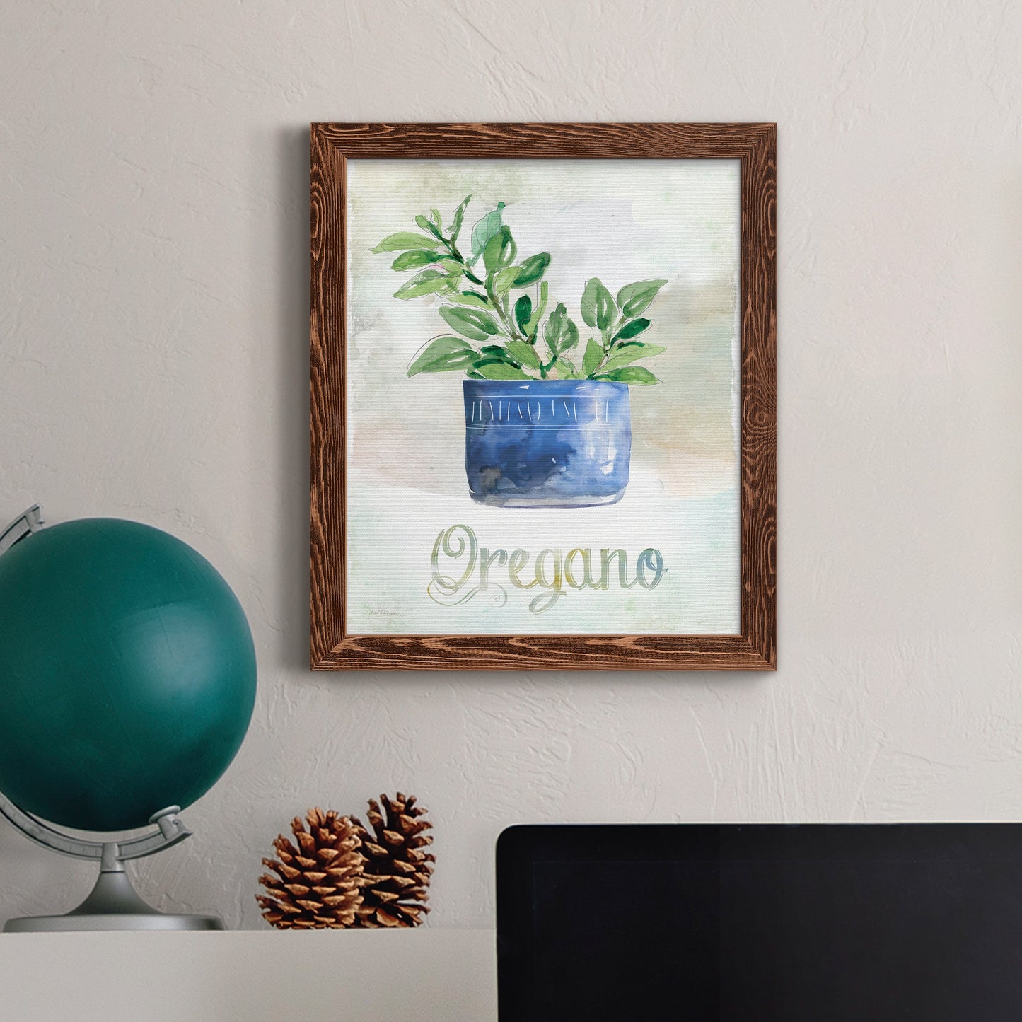Potted Oregano - Barnwood Framed Canvas Print