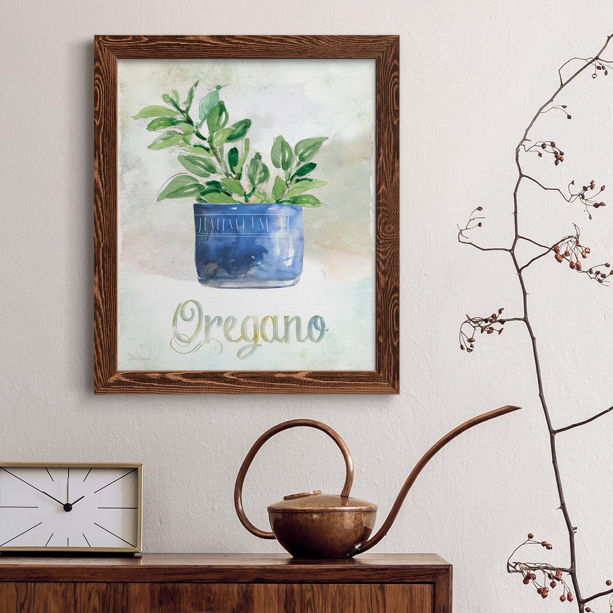 Potted Oregano - Barnwood Framed Canvas Print