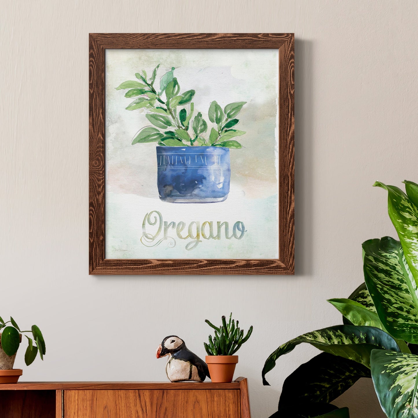 Potted Oregano - Barnwood Framed Canvas Print