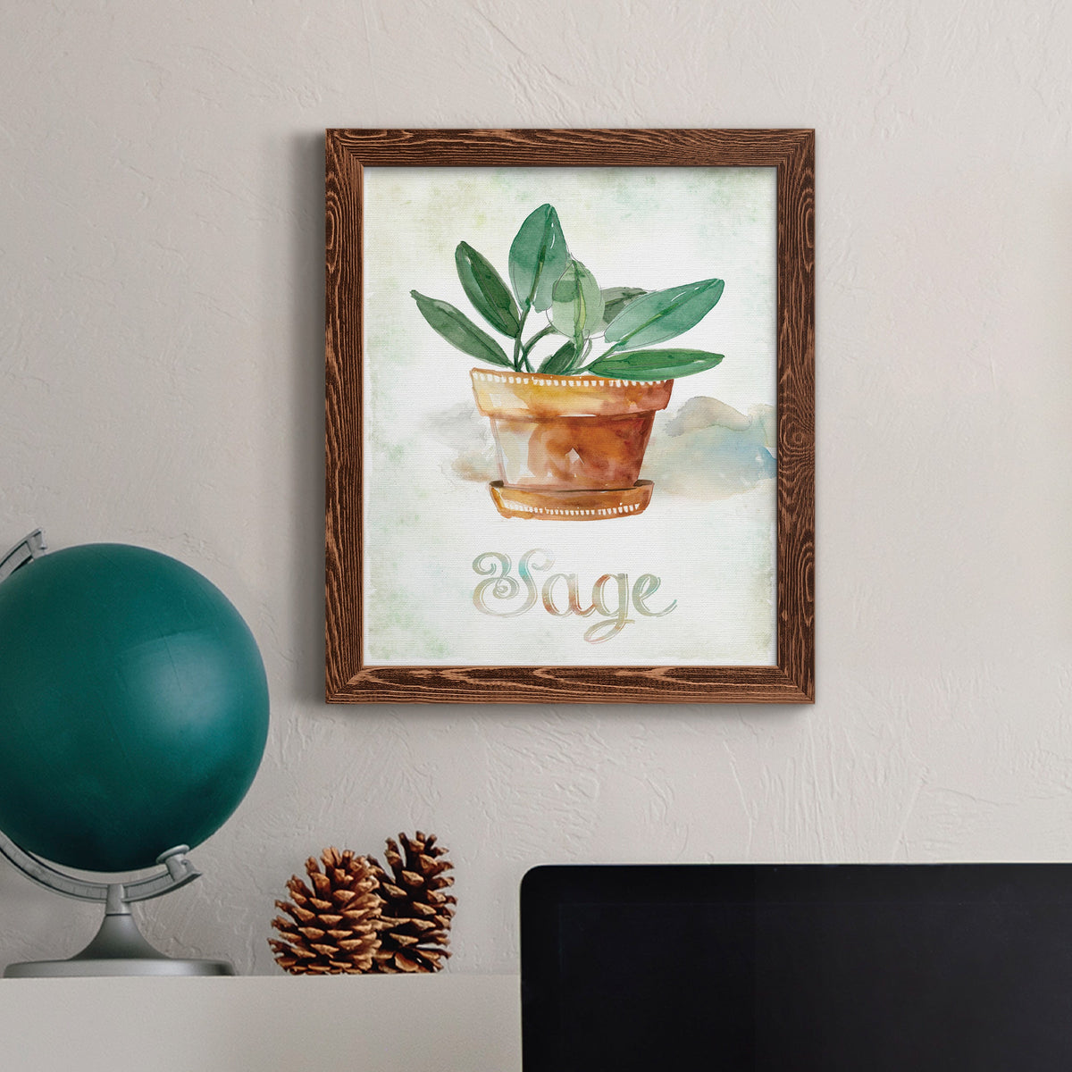 Potted Sage - Barnwood Framed Canvas Print