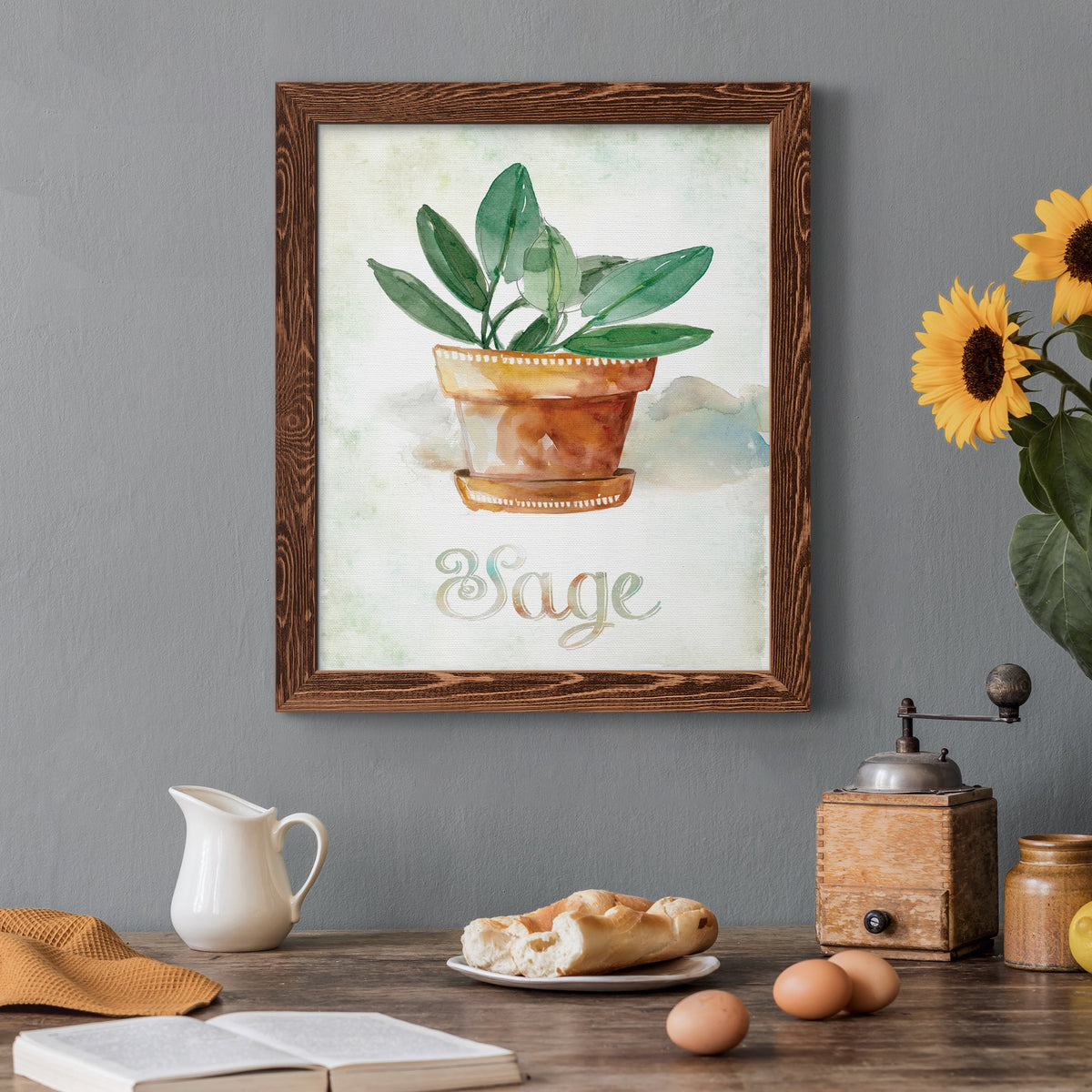 Potted Sage - Barnwood Framed Canvas Print