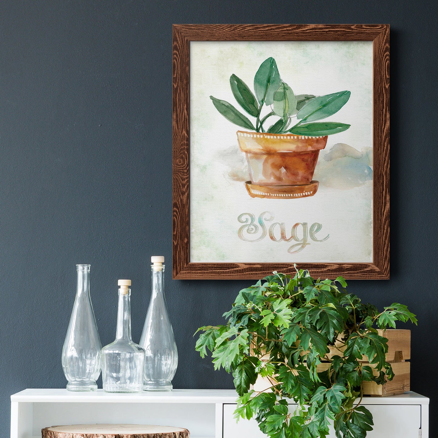 Potted Sage - Barnwood Framed Canvas Print