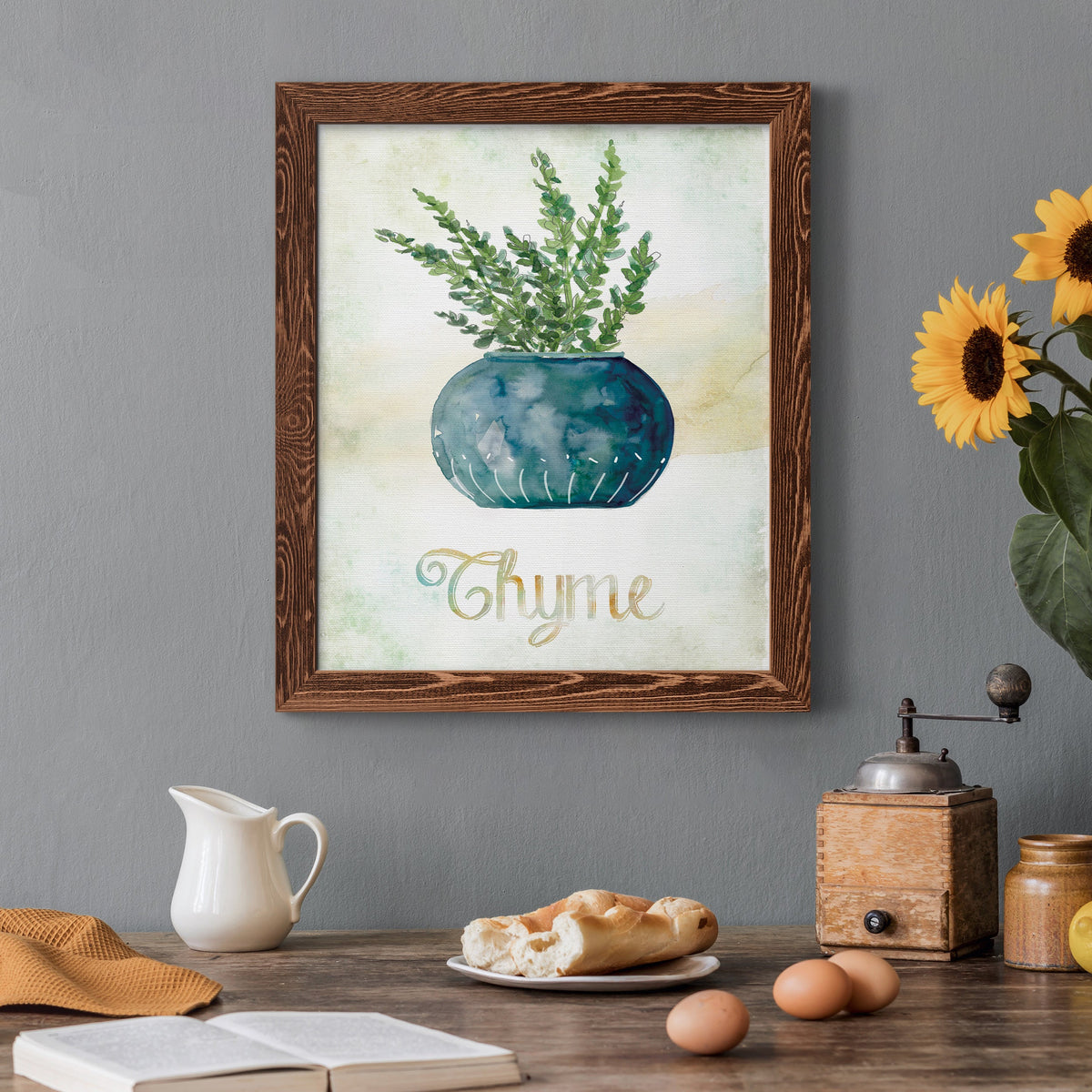 Potted Thyme - Barnwood Framed Canvas Print