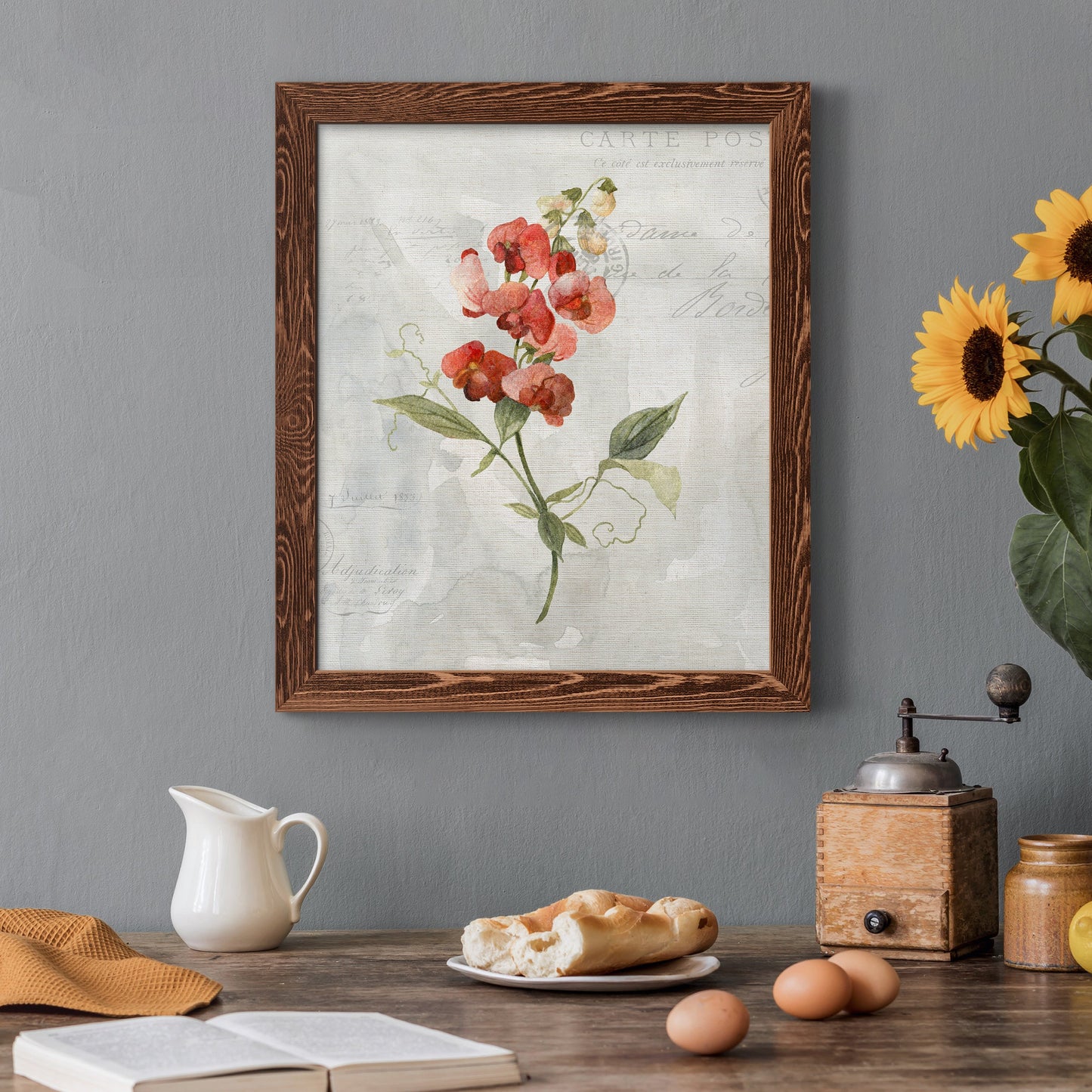 Linen Sweet Pea - Barnwood Framed Canvas Print