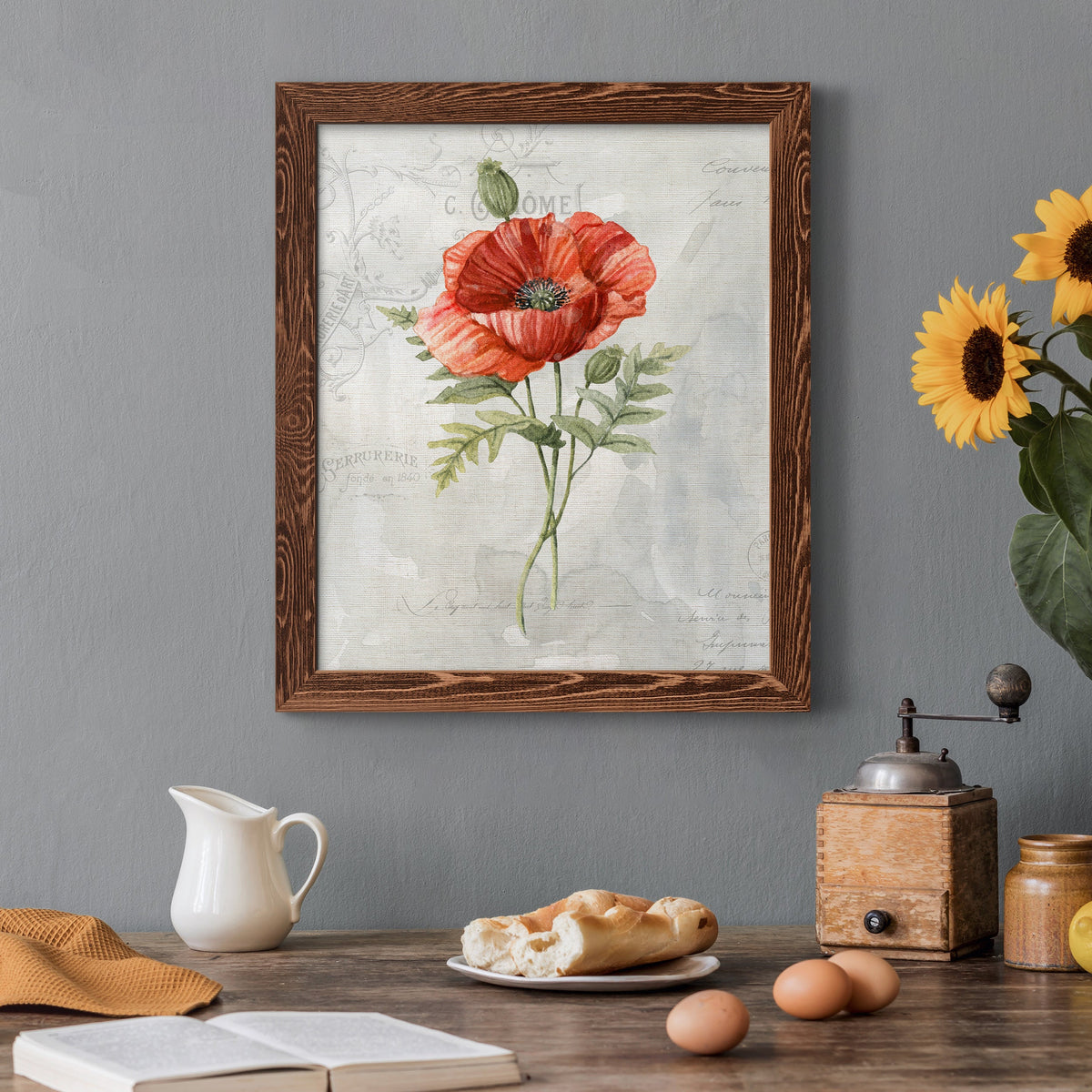 Linen Poppy - Barnwood Framed Canvas Print