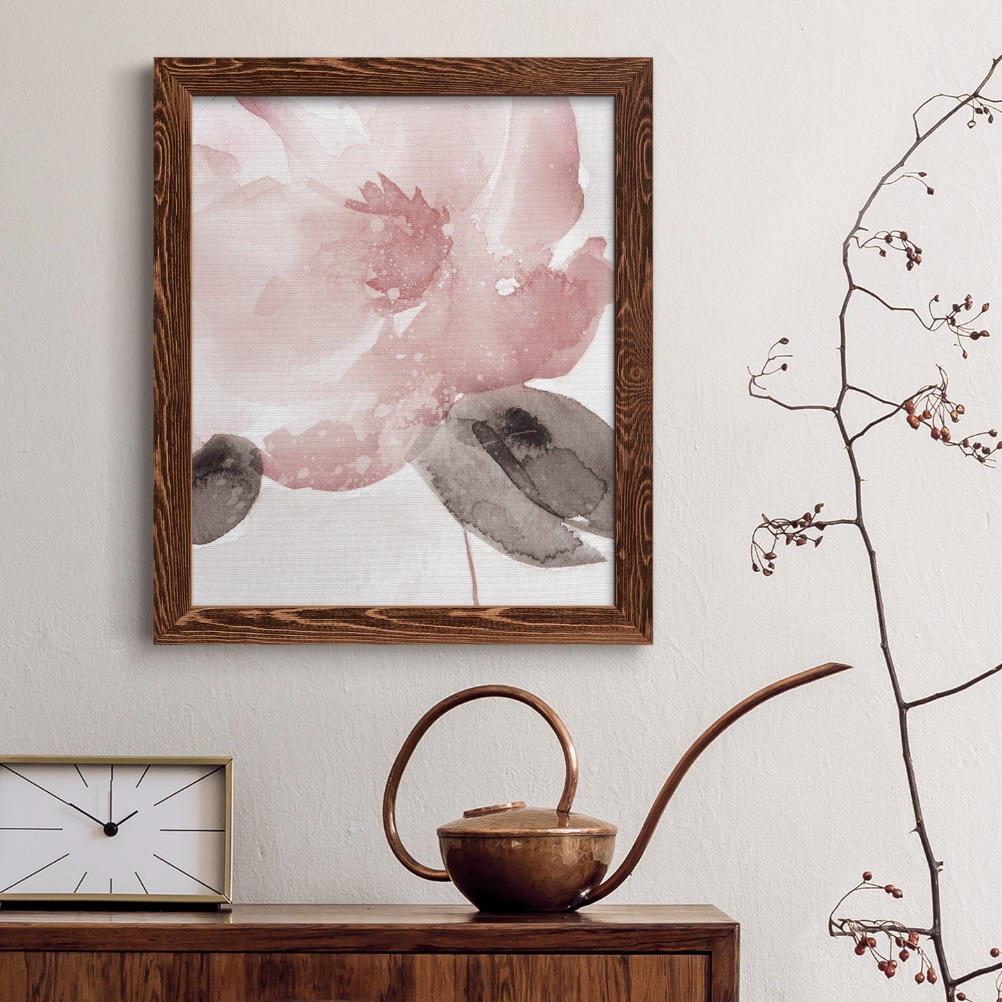 Blush Bloom I - Barnwood Framed Canvas Print