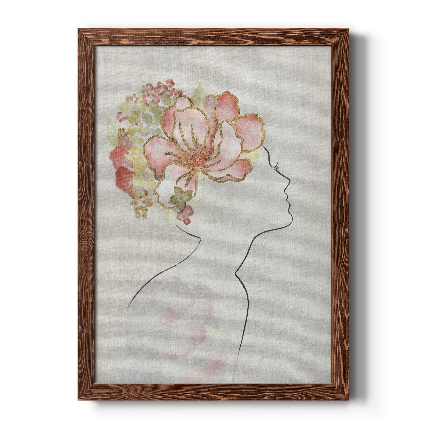 Fashion Floral Silhouette I - Barnwood Framed Canvas Print