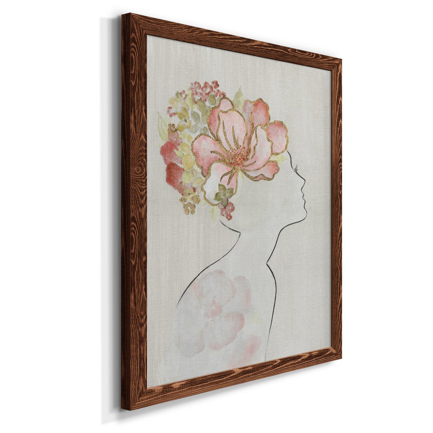 Fashion Floral Silhouette I - Barnwood Framed Canvas Print