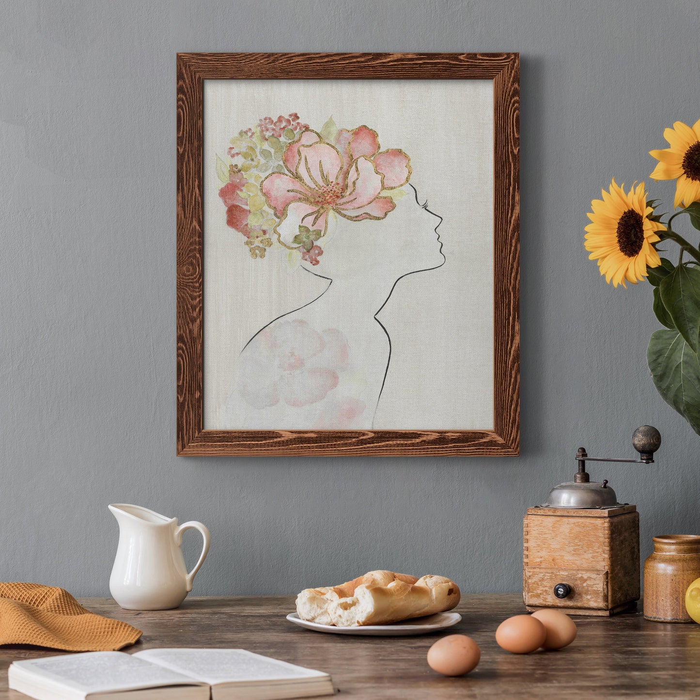 Fashion Floral Silhouette I - Barnwood Framed Canvas Print