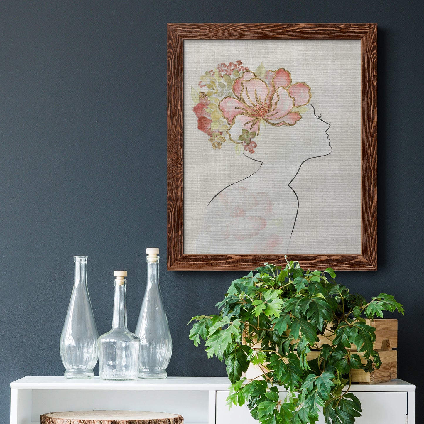 Fashion Floral Silhouette I - Barnwood Framed Canvas Print