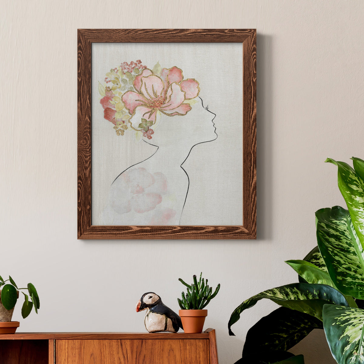 Fashion Floral Silhouette I - Barnwood Framed Canvas Print