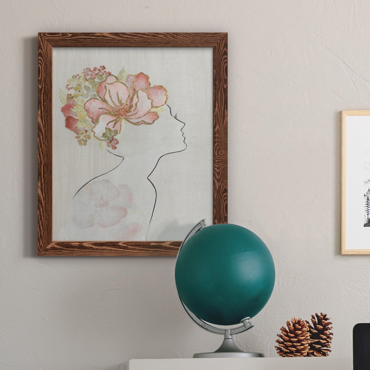 Fashion Floral Silhouette I - Barnwood Framed Canvas Print