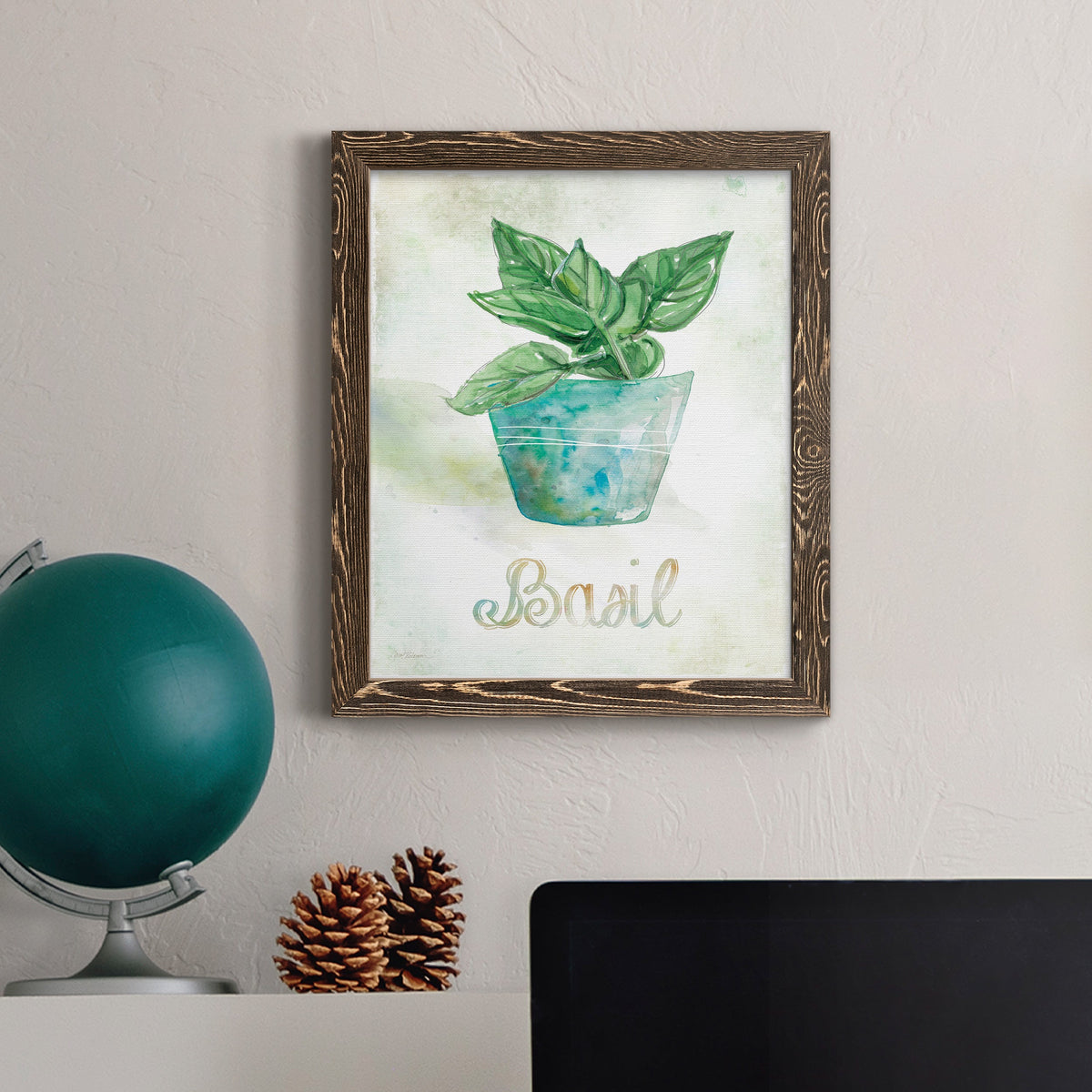 Potted Basil - Barnwood Framed Canvas Print