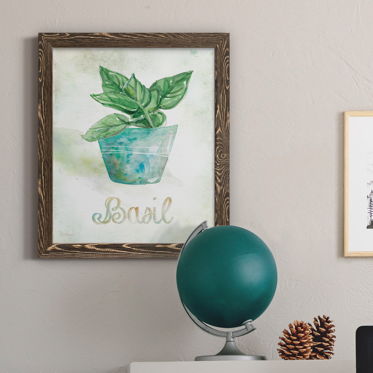 Potted Basil - Barnwood Framed Canvas Print
