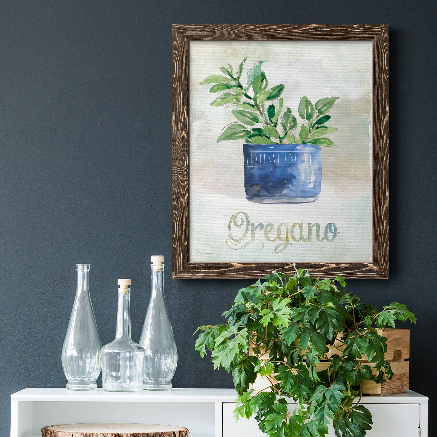 Potted Oregano - Barnwood Framed Canvas Print