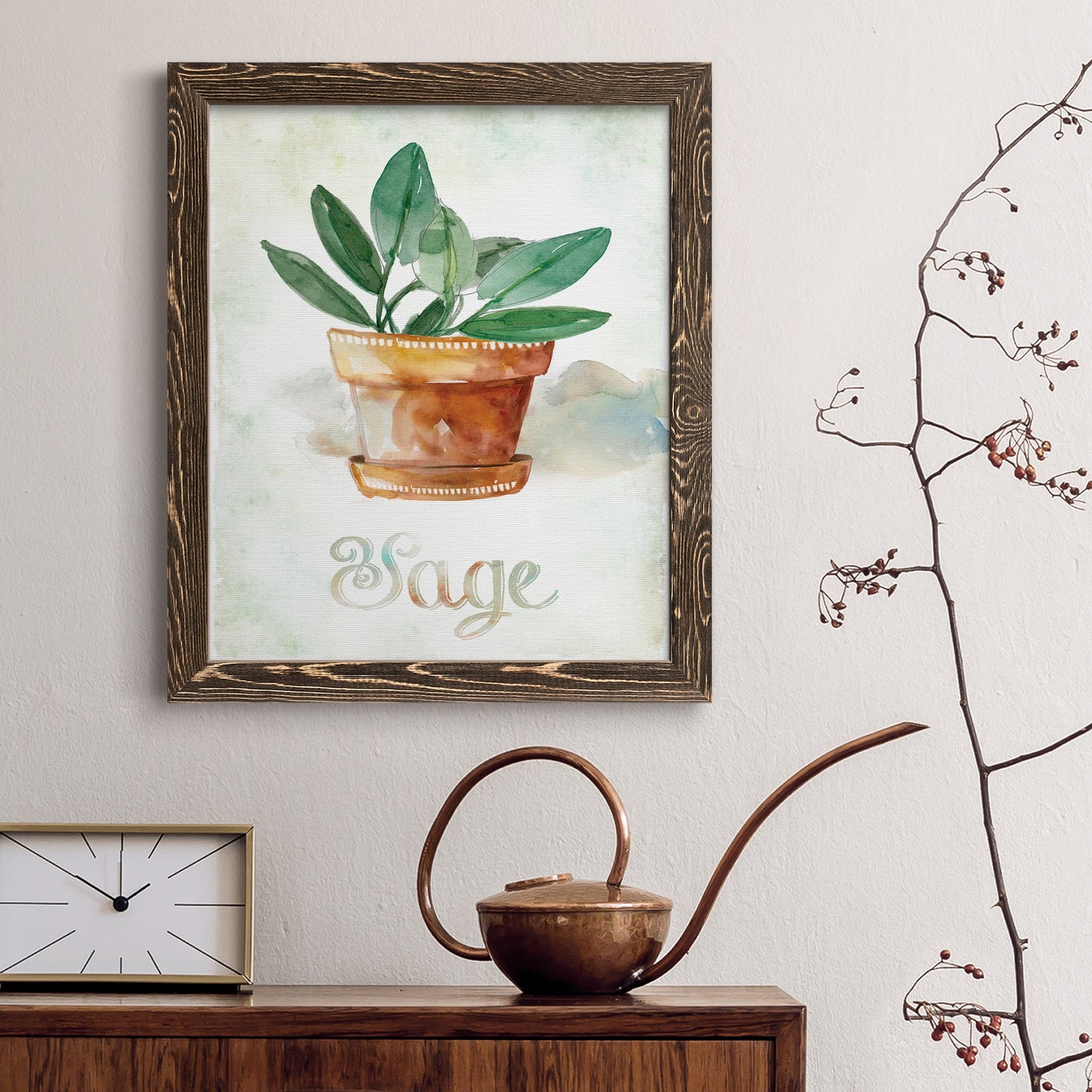 Potted Sage - Barnwood Framed Canvas Print